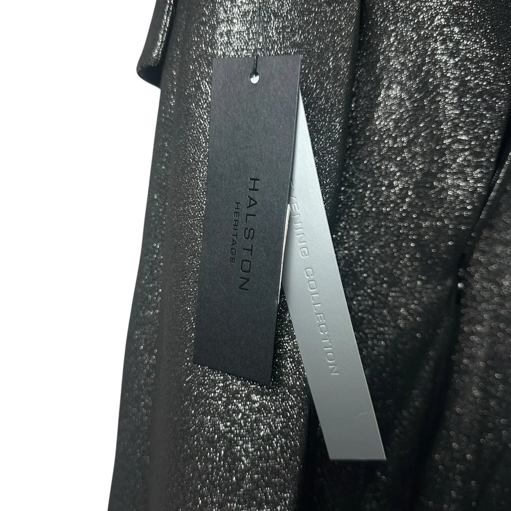 Halston Heritage NWT Black Metallic One Shoulder Draped Cocktail‎ Dress Size 0